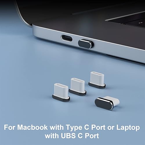 Miniatura 6 de Paquete de 5 tapones de puerto USB tipo C antipolvo para iPhone 16 15 Pro Max Plus iPad, puertos USB C con clip antipérdida, tapones antipolvo tipo