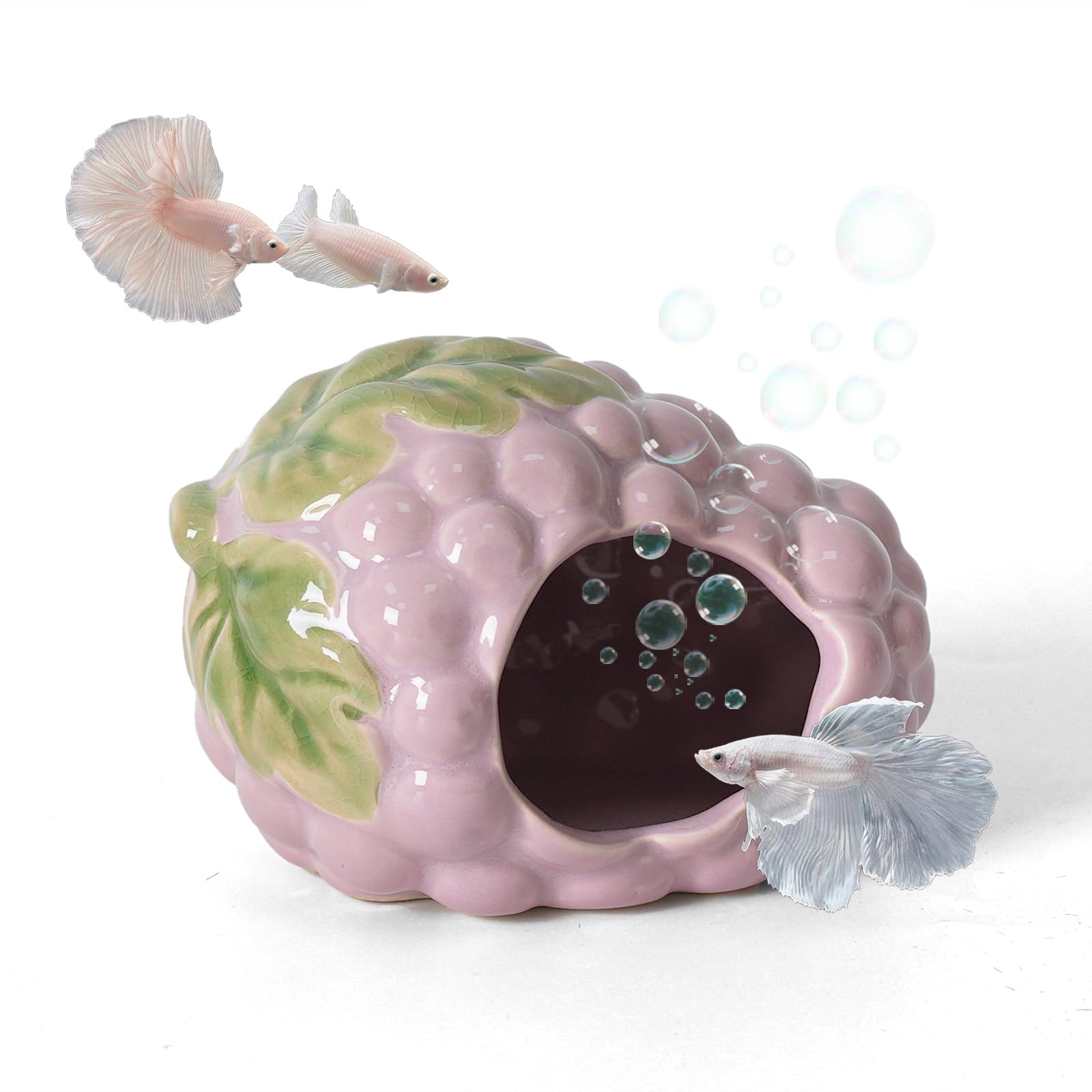 Muiltvoe Aquarium Decor Cave Betta Fish Aquarium Accessories Ornaments Hiding Cave Strawberry House Hideout for Shrimp Cichlid Hermit Crab, Octopus Hiding Breeding for Tank (Pink)