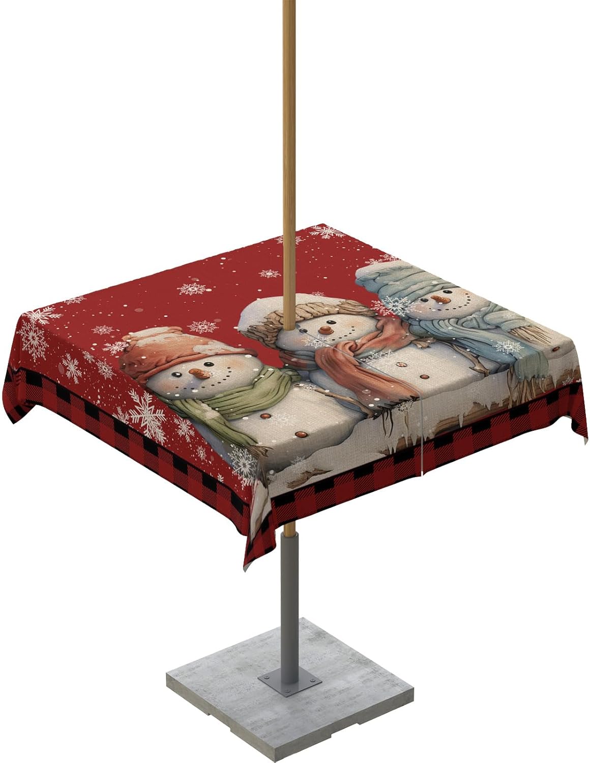 Outdoor Tablecloth with Umbrella Hole & Zipper, Christmas Rectangle Tablecloth 60x84 Inch, Xmas Red Snowman Winter Snowflake Black Plaid Patio Table Cover Waterproof Table Cloth for Picnic