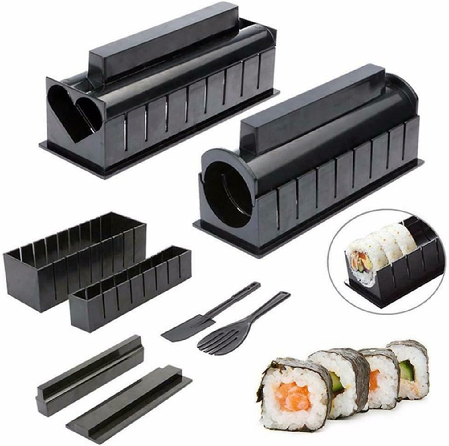JSEIAJB 10-piece Set Sushi Maker Food-grade PP Rice Rolls Sushi Rice Ball Moulds Sushi Box Kitchen Supplies
