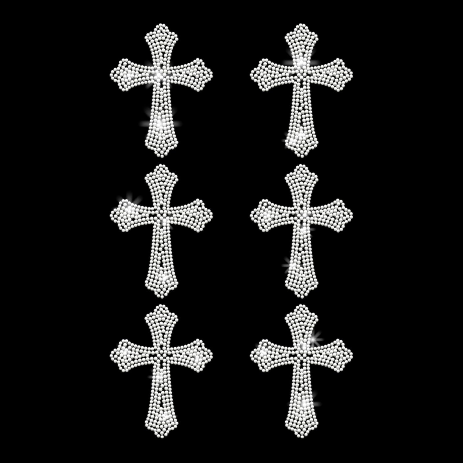 PLIGREAT Small Cross Pattern Rhinestone Iron on Patches Bling Silver Rhinestone Iron on Transfers Clothing Patch for Jacket Jeans Hat Hotfix Rhinestone Patches Women Men T Shirt DIY Embellishment