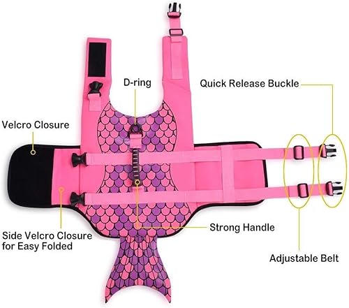 Miniatura 4 de Queenmore - Chaleco salvavidas para perros pequeños, medianos, grandes, estilo pescado, chaleco flotante con mango de goma suave ajustable, M,