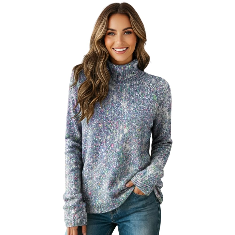 Womens Warmth Colorful Print Mock Neck Trendy Pullover Sweater Fall Winter Casual Long Sleeve Tops Sweaters for Women