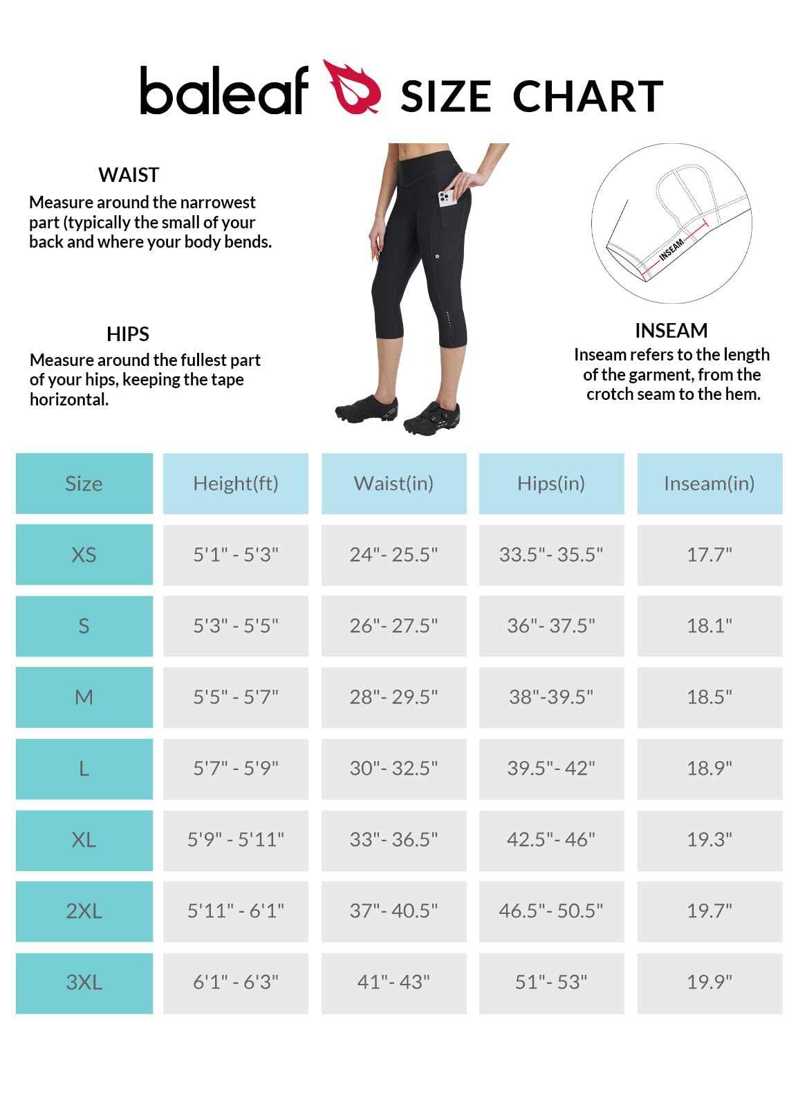 baleaf Pantalon De Cyclisme 4D Rembourré pour Femme - Taille Haute - Collants De Cyclisme avec Poches