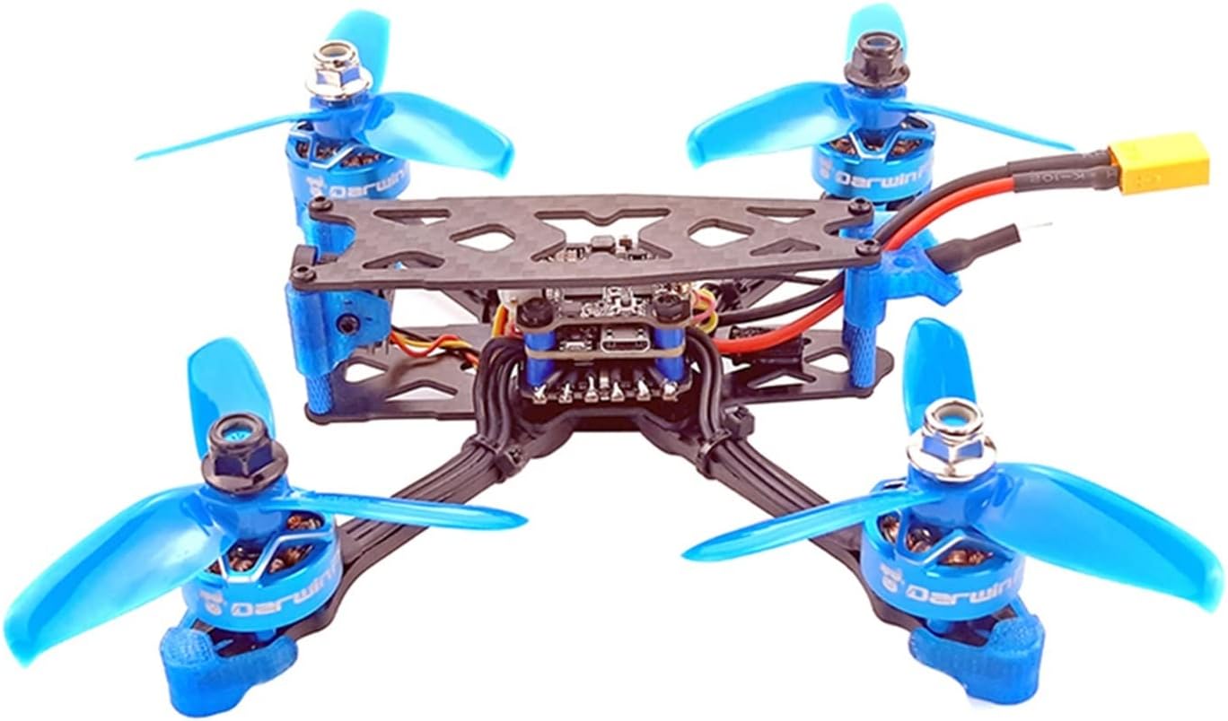 കോണാകൃതിയിലുള്ളത് view of the DarwinFPV Darwin79 FPV quadcopter, showing its compact size and propeller design.