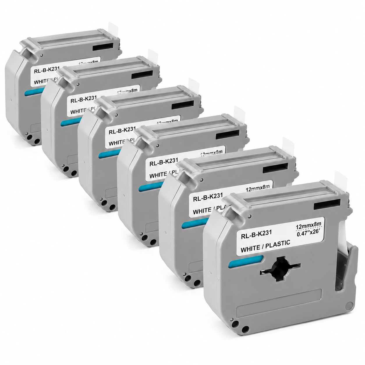 Rongta 6 x Label Tape, Black on White 12mm x 8m Plastic Tape, Compatible with Label Maker TM95 Replacement Label Tape