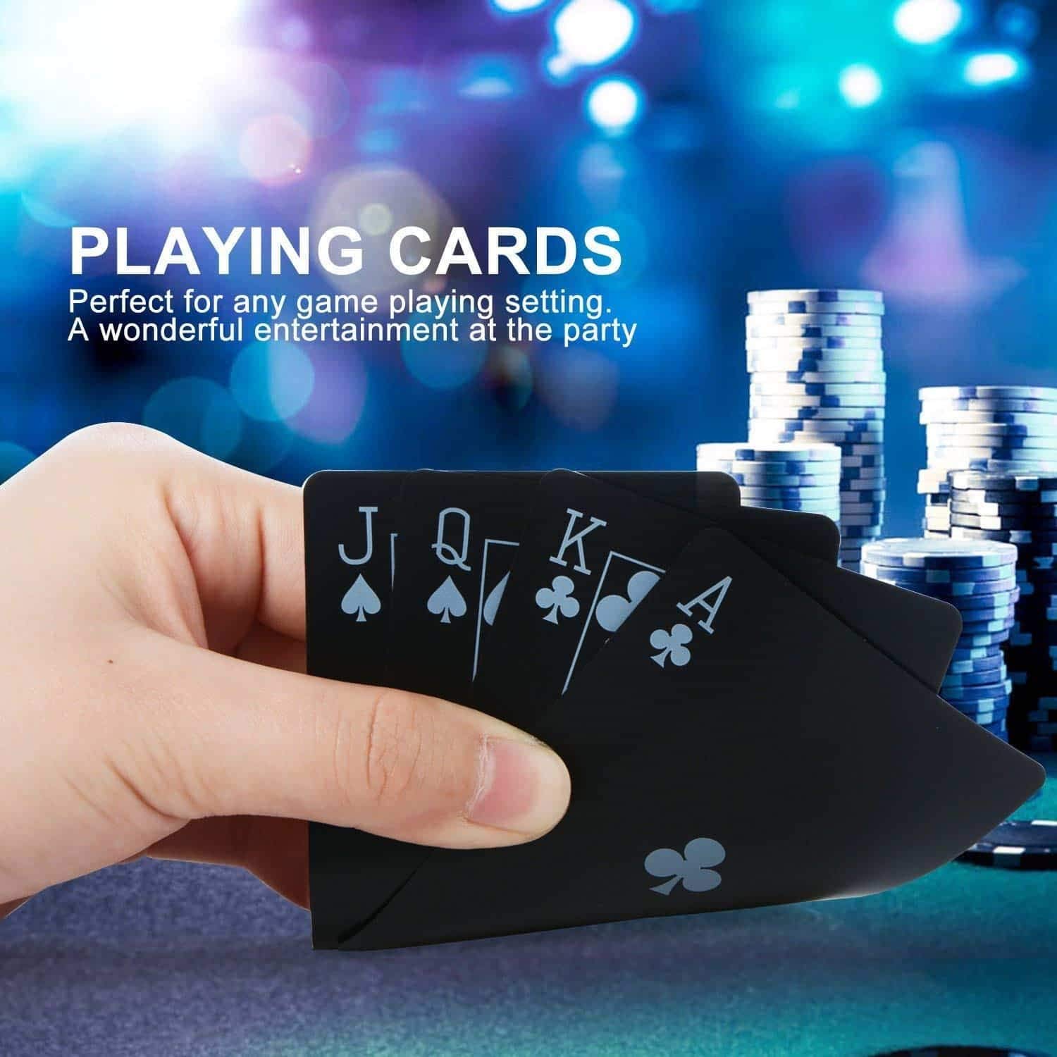 Shivaaro Waterproof Pvc Playing Cards-Poker Classic Magic Tricks Game 54 Card Set for Adult(Black Color Big 1Set) 1