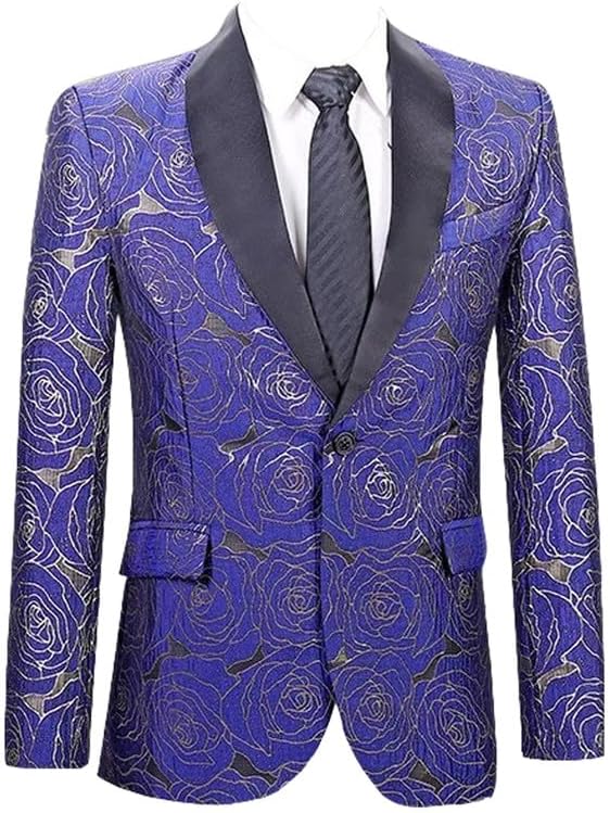 Men's Suit Blazer Casual Floral Printed Sequin Prom Suit Jacket Stylish Sport Coat for Wedding Party