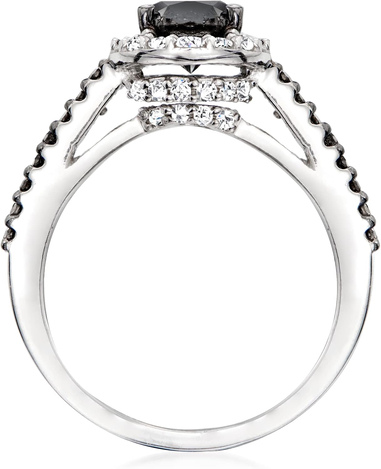 Ross-Simons 1.50 ct. t.w. Black and White Diamond Halo Ring in Sterling Silver
