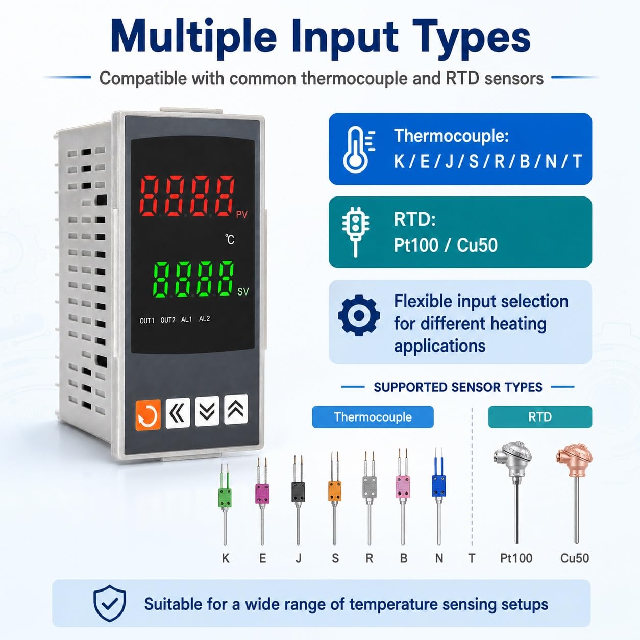 Controlador de Temperatura Digital PID CTN4V-461 Salida Dual Relé/SSR Panel 48x96mm Termostato Inteligente Industrial 100-240V Entrada Universal Termopar PT100(CTN4L-43A1R 4-20ma RS485)