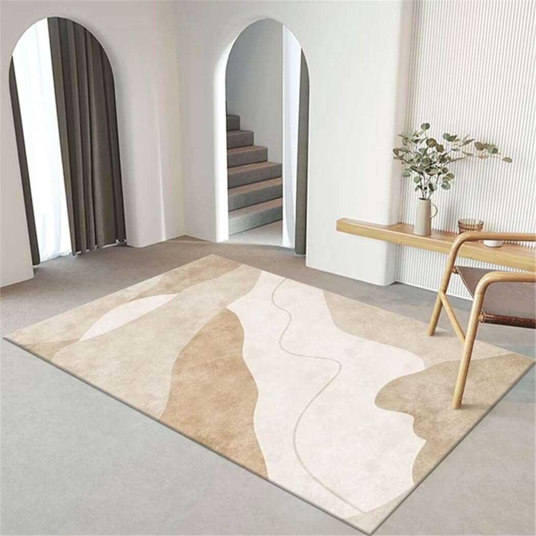 Tapis de vent crème abstrait au design moderne pour décoration raffinée