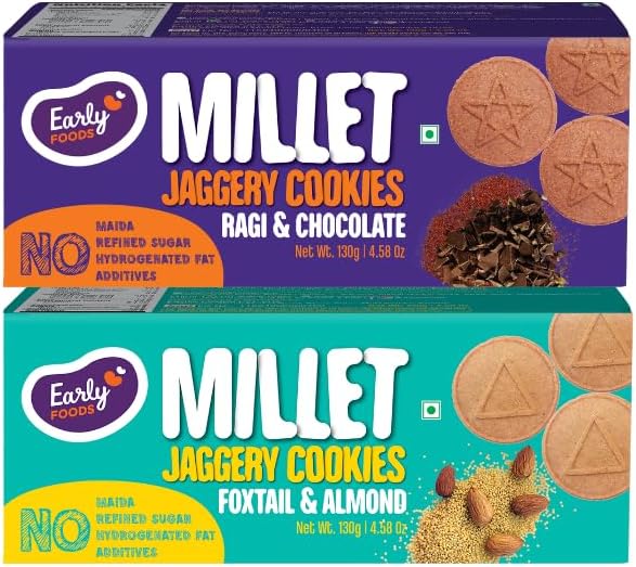Early Foods Biscuits combo pack of 2 - Foxtail & Ragi Choco Jaggery Cookies, 150g each| Milletbiscuits| Sugarfreebiscuits