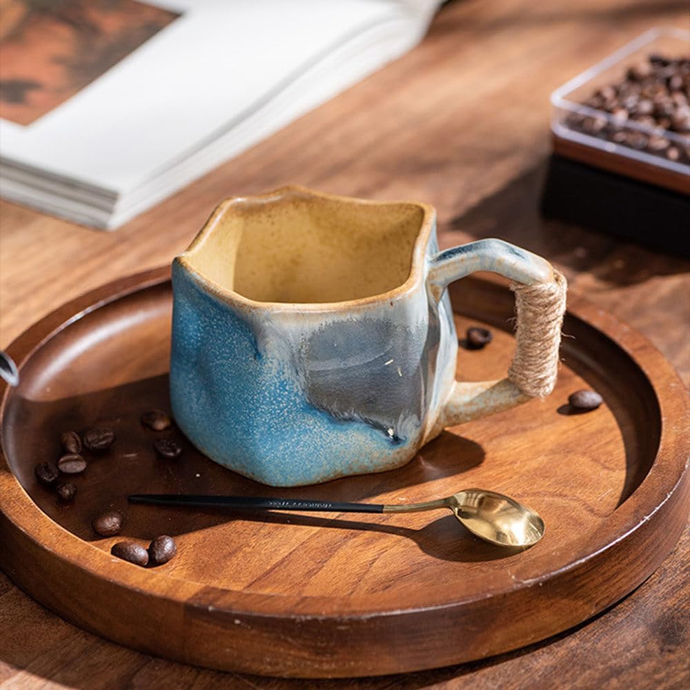 Amazon.com | YMTHou Ceramic Coffee Mug, 240ml Retro Stoneware Cup,  Irregular Cup With Handle, Afternoon Camellia Tea Coffee Cup Breakfast Milk  Mug, Home Decor,White: Espresso Cups