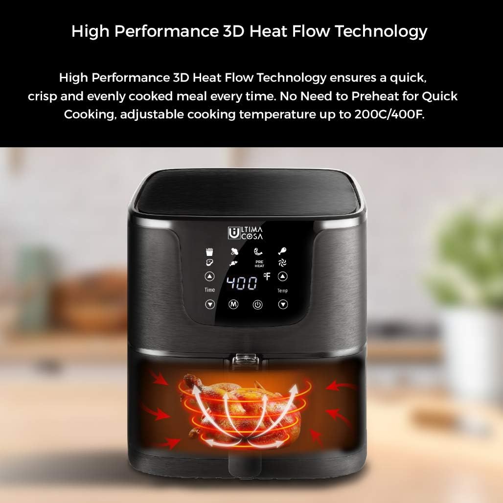 Ultima Cosa Air Fryer with 3D heat flow technology illustration