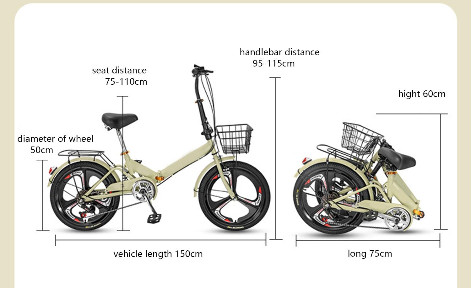 WOLWES Bicicleta plegable de montaña, bicicleta plegable de 6 velocidades, freno V, amortiguador de choque de acero de alto carbono, bicicleta portátil para estudiantes adultos