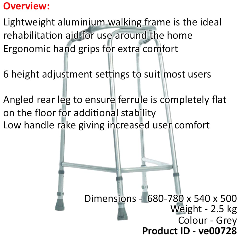 Ultra wąska ramka do chodzenia - smukła konstrukcja - szerokość 490 mm - mała - lekkie aluminium - antypoślizgowe gumowe tulejki - ergonomiczne uchwyty - pomoc w rehabilitacji