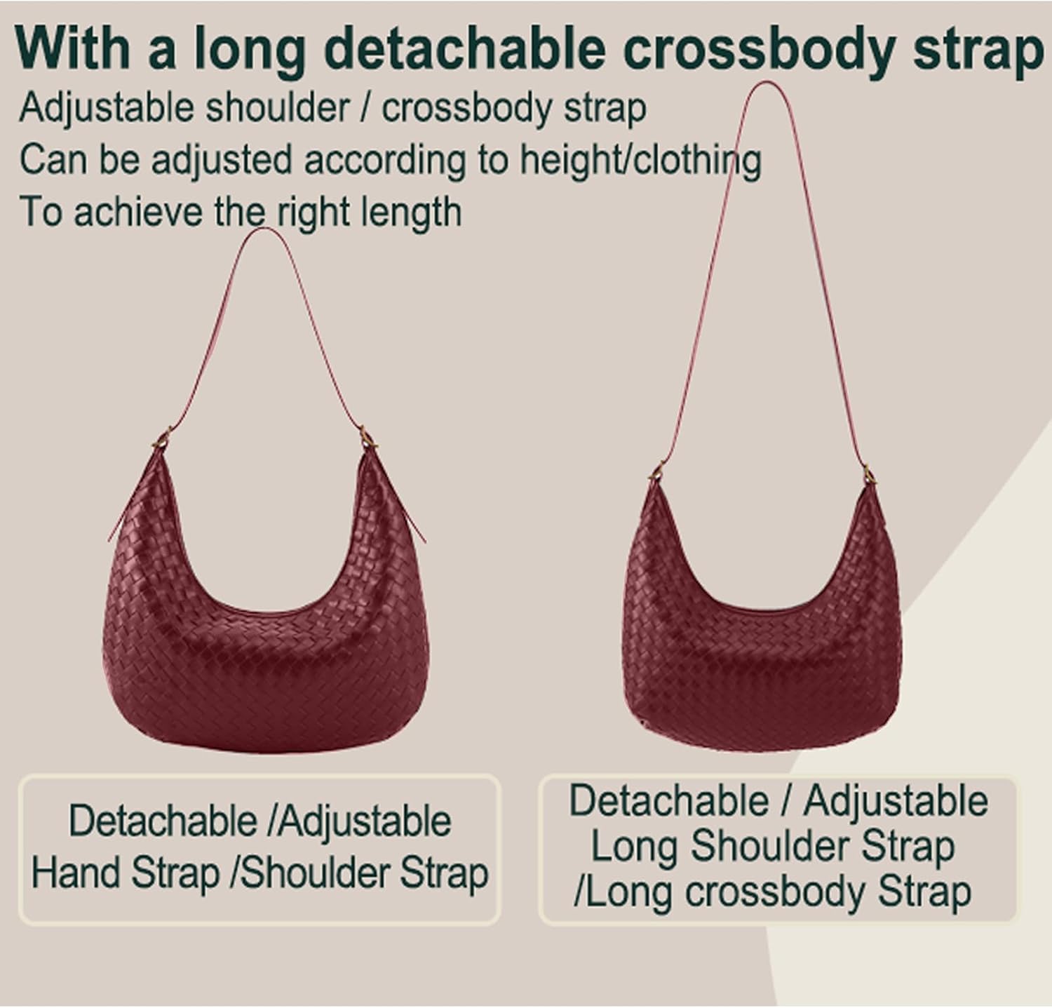 Shoulder Bag Handbag for Women Crossbody Tote Bags Woven Purse Clutch Women's Medium Underarm Hobo With Pocket Large - Image 3