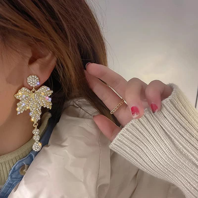 Lange Ohrringe aus Sterlingsilber für Damen, brillanter Schmuck in Ahornblattform