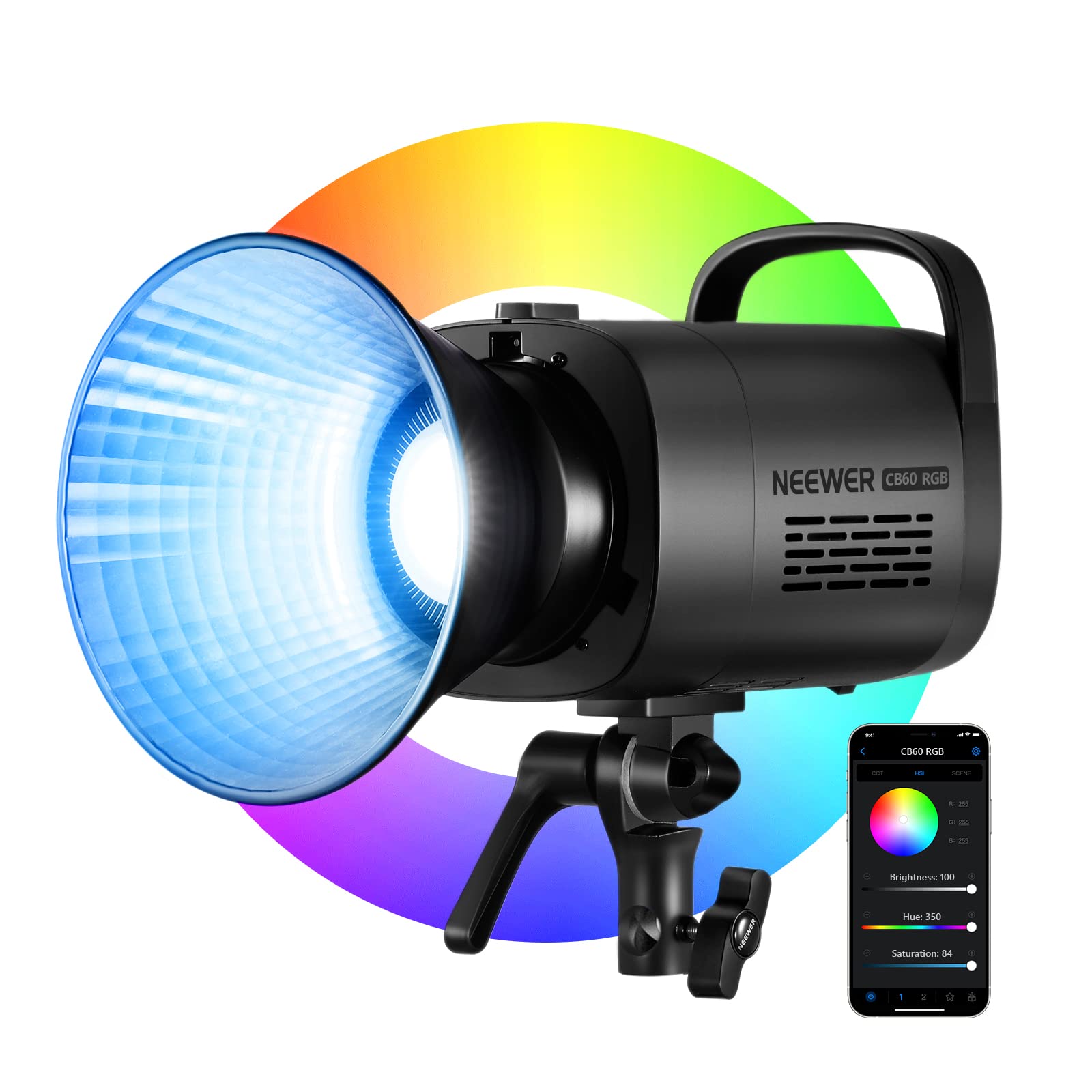 NEEWER CB60B Luce LED Video 70W – Bicolore 2700-6500K, 34000 Lux, Attacco Bowens, Controllo APP E 2.4G
