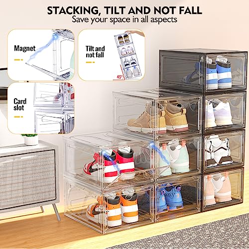 Upgrade Harder Solid Plastic Shoe Organizer, Shoe Storage with Magnetic Front Door, Shoe Rack 6 Pack Shoe Boxes Clear Stackable, Sneaker Storage, Shoe Organizer for Closet, Shoe Display Case, Black 5 Upgrade Harder Solid Plastic Shoe Organizer, Shoe Storage with Magnetic Front Door, Shoe Rack 6 Pack Shoe Boxes Clear Stackable, Sneaker Storage, Shoe Organizer for Closet, Shoe Display Case, Black - Image 3