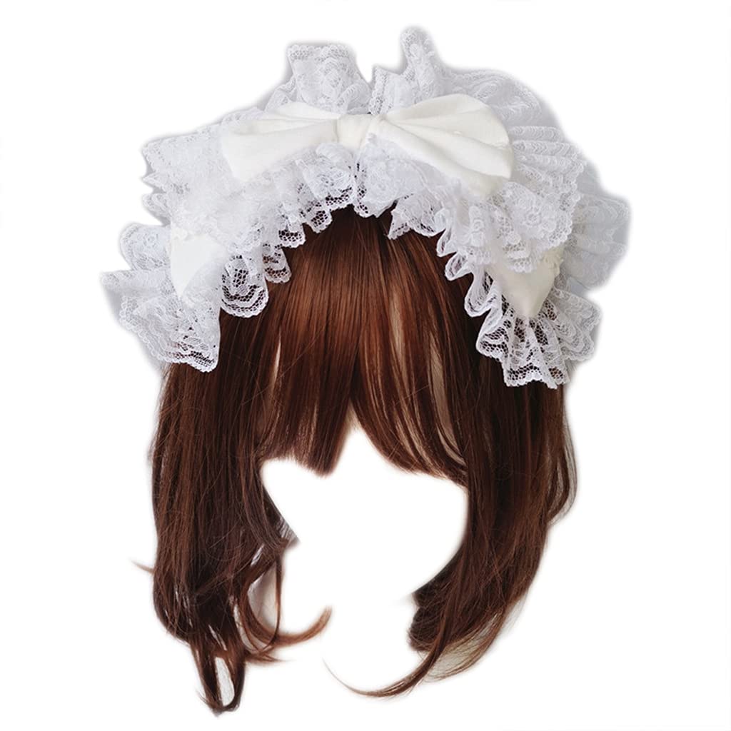 Maxtonser White Victorian Retro Lace Headband Sweet Double Layer Hair Hoop Anime Maid Tea Party Cosplay Headdress