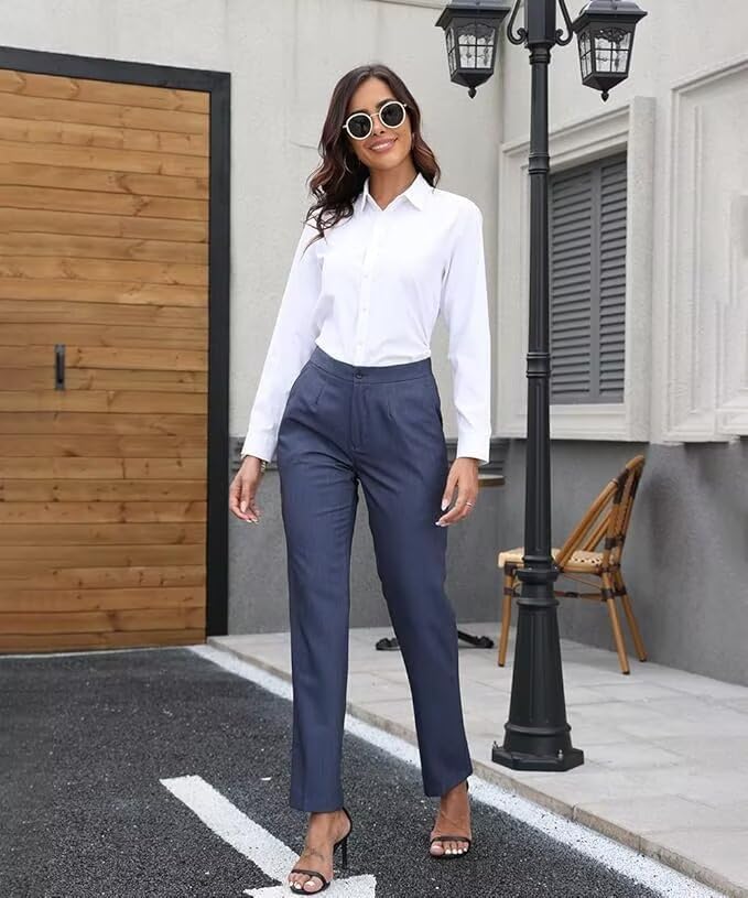 Womens Dress Pants High Stretch Straight Leg Pants for Work Business Casual Slack with Pockets - Image 4