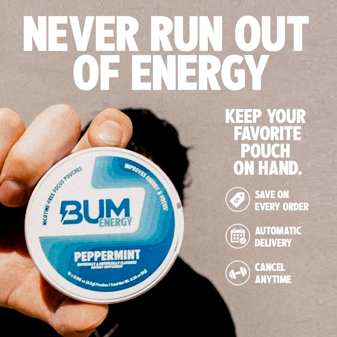 Bum Energy Pouches, Wintergreen, 30mg Caffeine + 125mg Cognizin Citicoline, Clean Energy & Focus, Discreet Oral Energy Pouches, 5 Packs of 16 Count — Amazon image 9