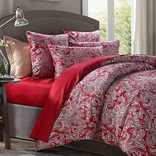 Brandream Luxury Bohemian Paisley Duvet Quilt Cover King Size Set Boho Damask Medallion Bedding Set 800Tc Egyptian Cotton Sateen Bedding (3Pcs,Burgundy) #TOP2