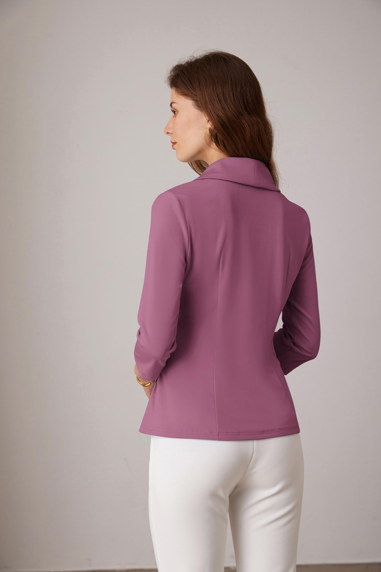 GRACE KARIN Top da donna con scollo a V, maniche a 3/4, camicia a tunica, elegante, plissettata, camicetta da ufficio casual