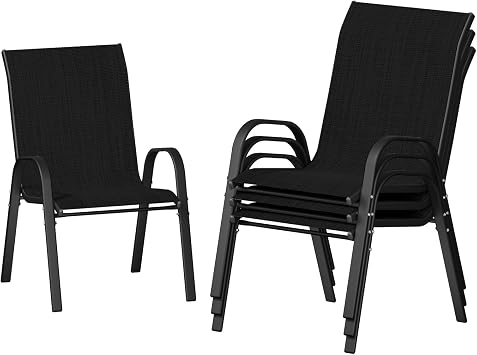 UDPATIO Patio Chairs Set of 4, Stackable Outdoor Dining Chairs with High Back, Breathable Textilene Fabric Outdoor Chair All Weather, for Garden, Backyard Black