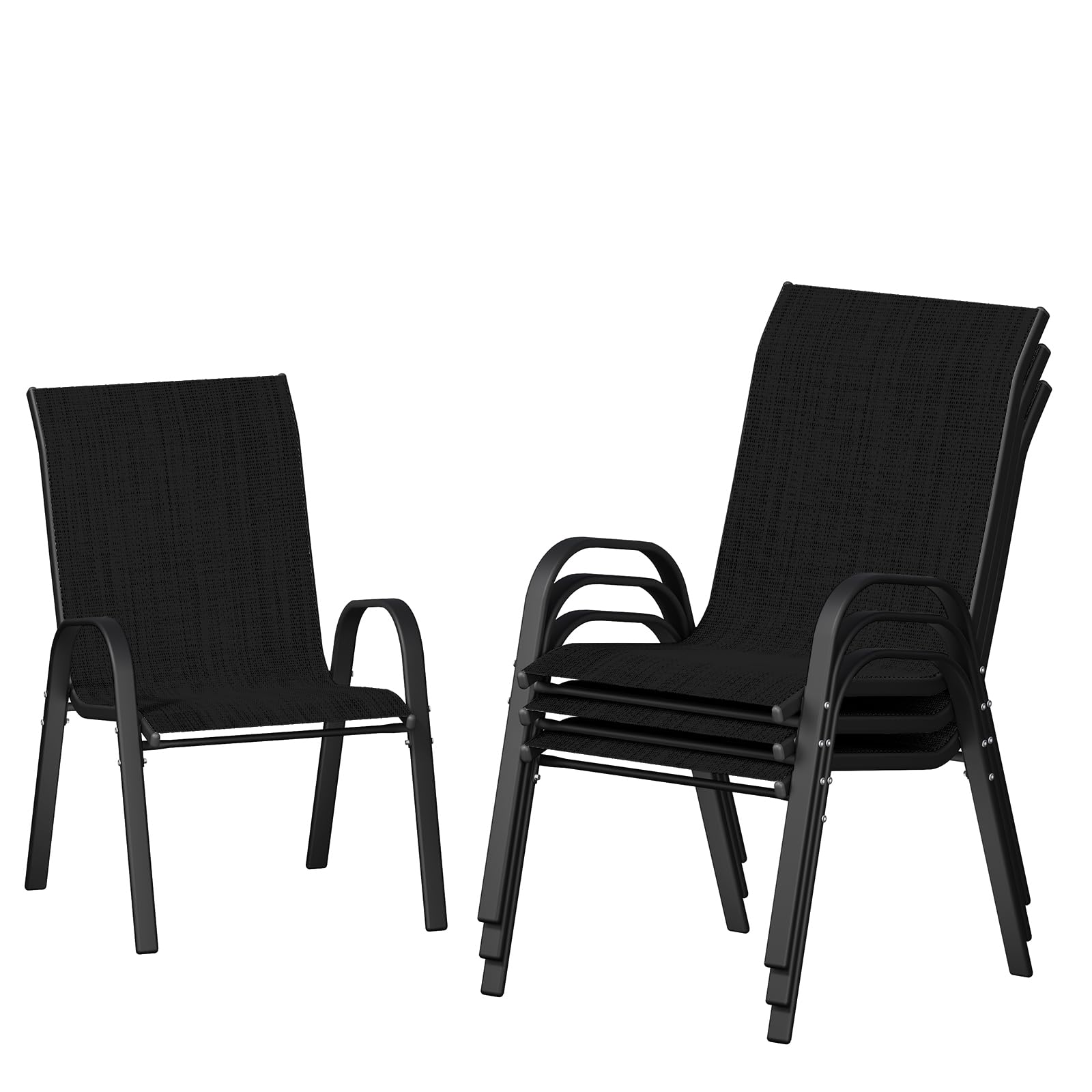 UDPATIO Patio Chairs Set of 4, Stackable Outdoor Dining Chairs with High Back, Breathable Textilene Fabric Outdoor Chair All Weather, for Garden, Backyard (Black)