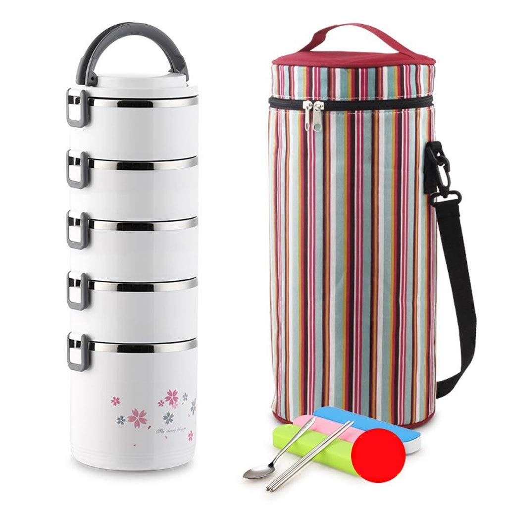 Termo de acero inoxidable de gran capacidad, contenedor de alimentos aislado con protección contra fugas, multinivel, portátil, bolsa aislada (color: rosa, tamaño: 1800 ml + 700 ml x 2), tamaño: 1800