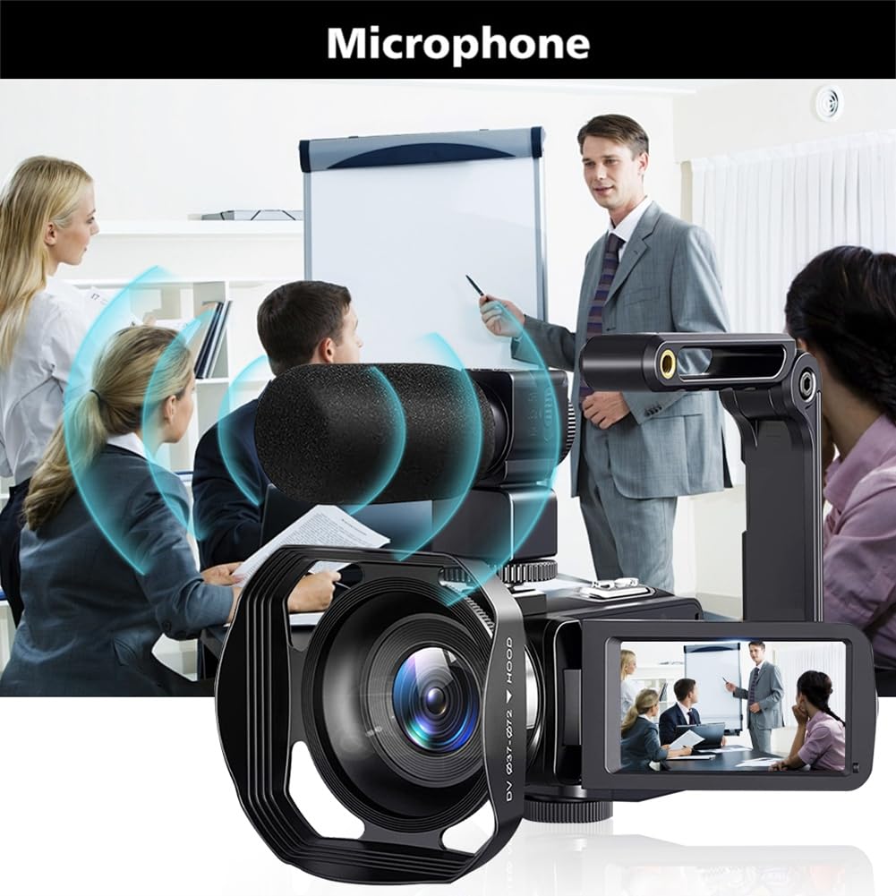 Stabilizzatore A Mano Camcorder Video 8K 64MP Zoom 18X Schermo Touch LCD da 3" Fotocamera WiFi con Microfono e Paraluce