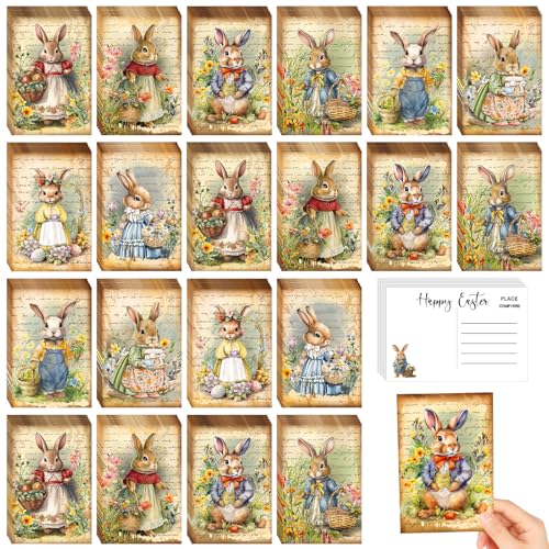 Motipuns 80 Pcs Vintage Easter Cards Bulk Bunny Rabbit Easter