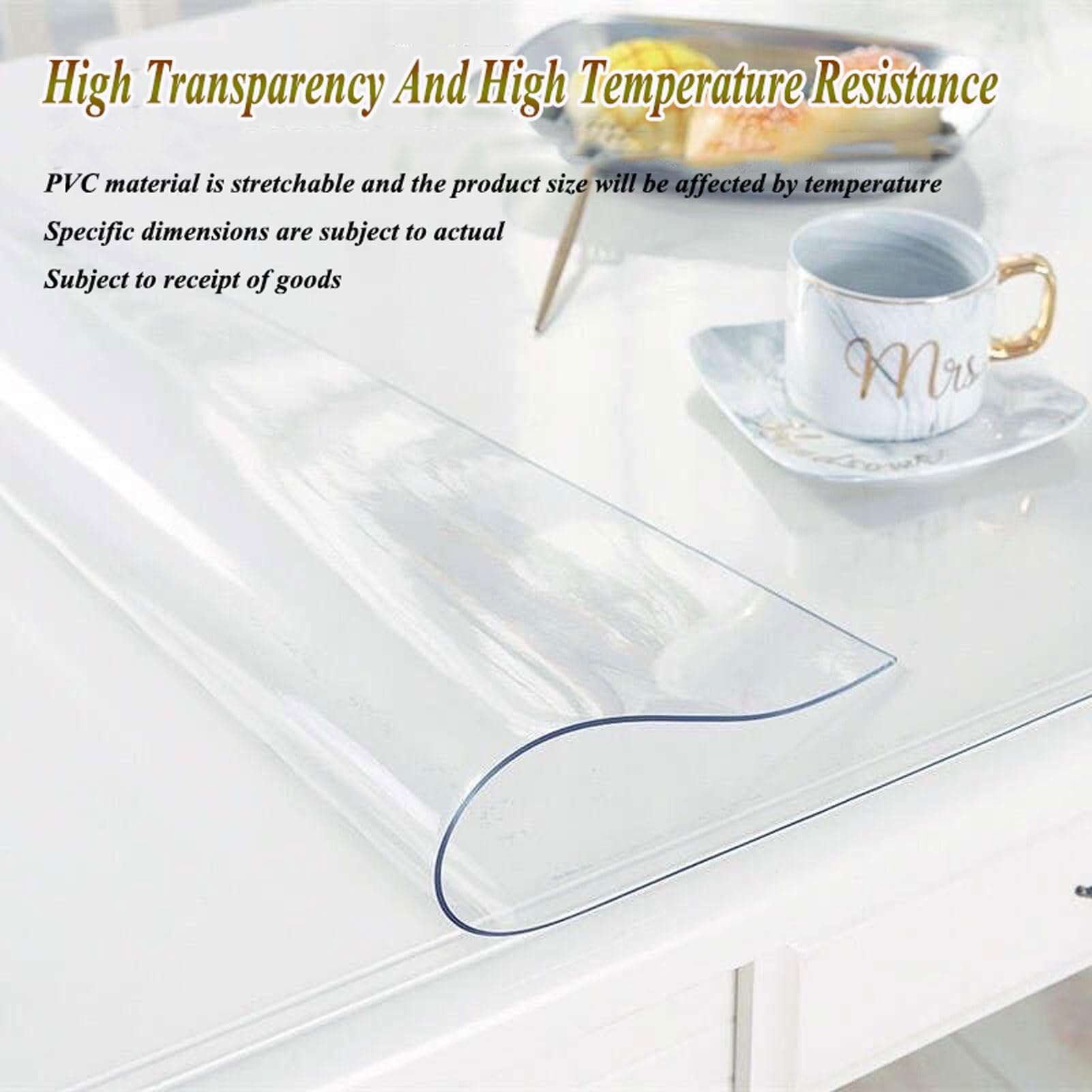 RUANLOV Nappe en PVC Transparent Film De Protection, 1.5mm Nappe AntidéRapante en Vinyle ImperméAble Et Souple, Tapis Anti-Chaud Nappes Transparentes, pour Le Jardin, La Salle à Manger (F 90x160cm)