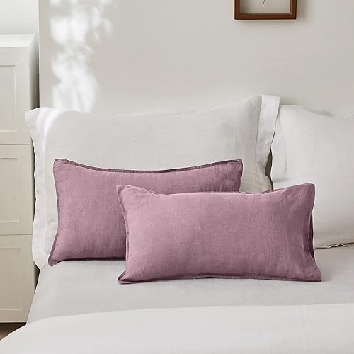 Miniatura 5 de Simple&Opulence Juego de 2 fundas rectangulares decorativas 100% de lino para cojín lumbar de 12 x 20 pulgadas, para sofá, cama, sala de estar,