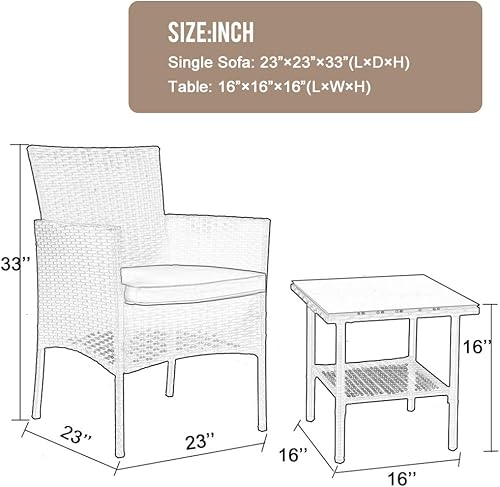 Miniatura 7 de FDW Juego de 3 piezas de muebles de patio al aire libre, juego de muebles de mimbre para patio y bistró, juego de muebles de ratán para patio y