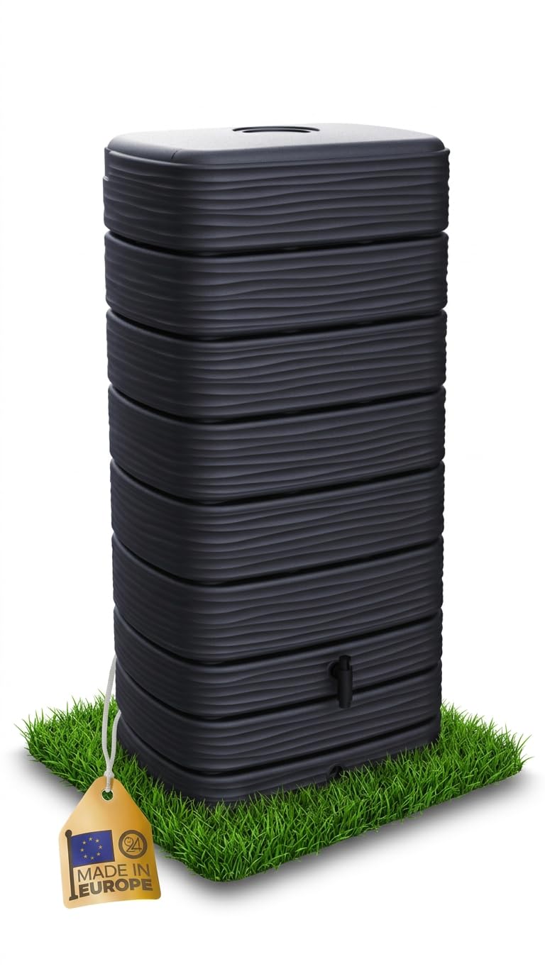 Ondis24 Regenwasser Wandtank Regenfass Eco 650 Liter Graphit anthrazit inkl. Wasserhahn