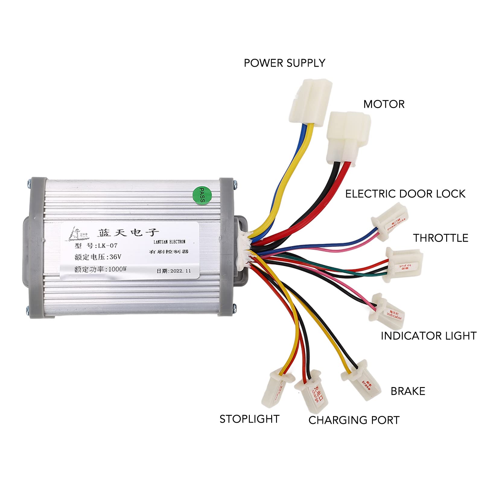 Kit contrôleur de moteur à balais, Kit contrôleur de moteur 36V 1000W avec interrupteur à clé, pédale d'accélérateur, contrôleur à balais pour vélo électrique Mini Bike