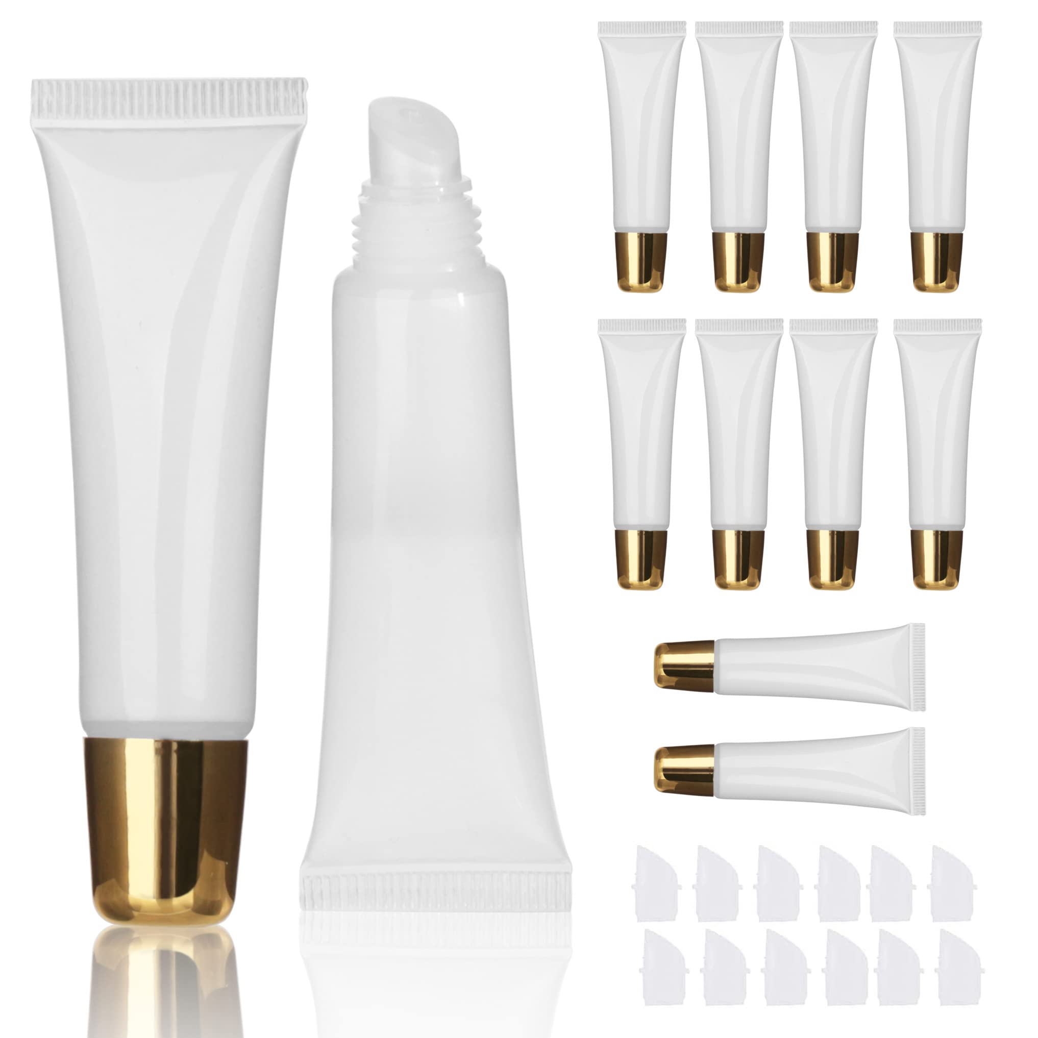COSIDEA 10 tubos de 12 ml para brillo de labios dorados, contenedores suaves y rellenables, vacíos, bálsamo de labios, embalaje cosmético
