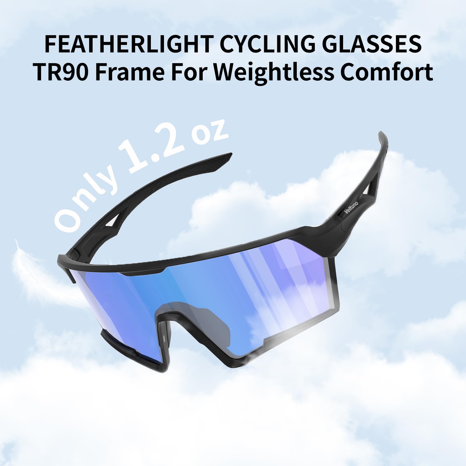 Occhiali da sole fotocromatici da ciclismo, unisex, protezione UV, occhiali da sole sportivi per baseball, corsa, guida (montatura nera/lenti blu ghiaccio Revo)