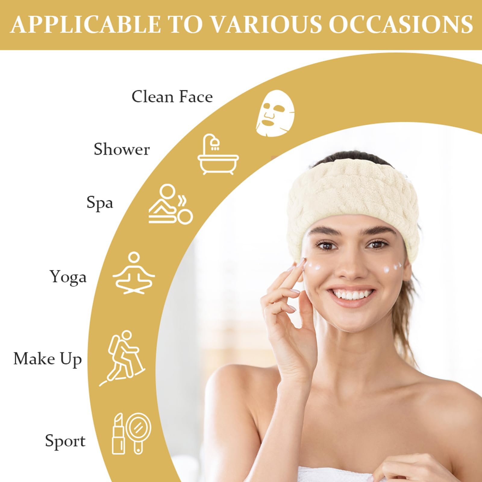 Flintronic Confezione da 3 fasce per capelli da donna, soffici per lavare il viso, morbida spugna, doccia, yoga, sport (bianco, nero, rosso anguria)