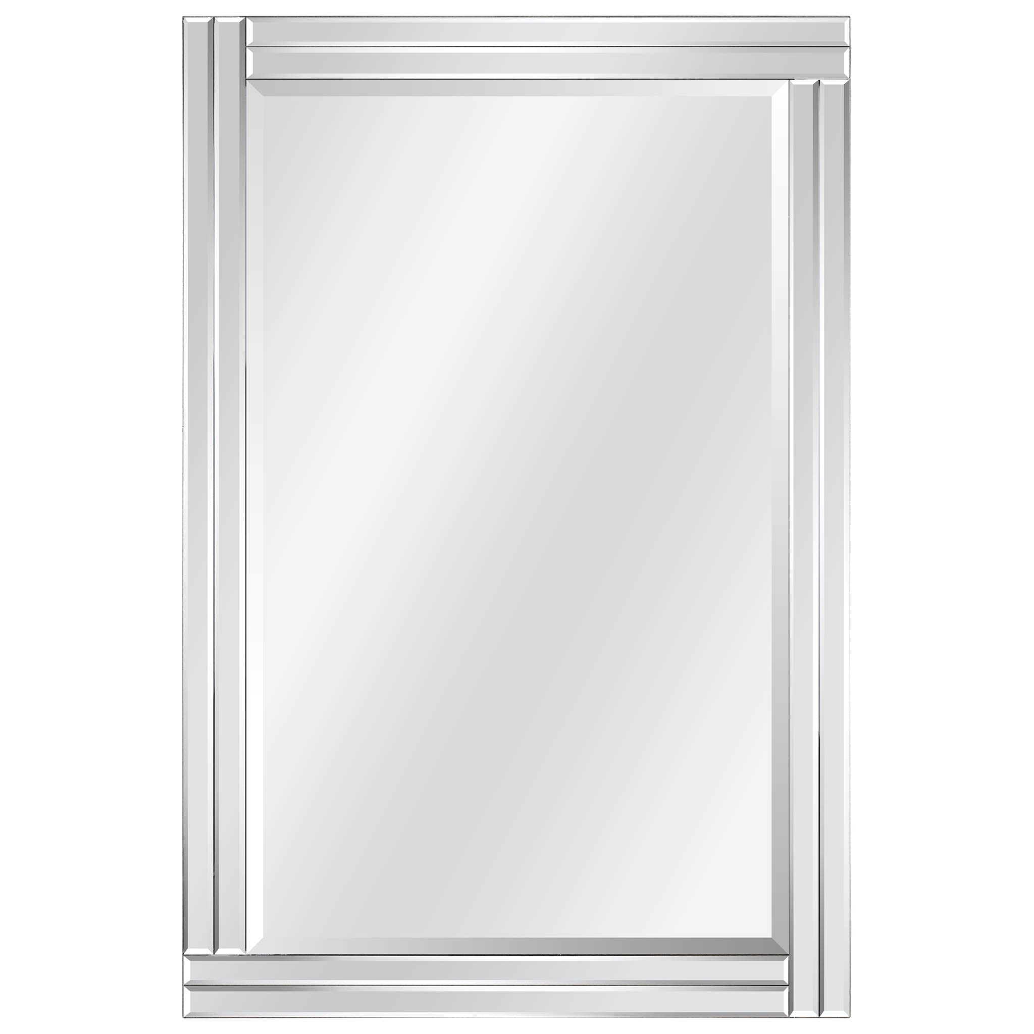 Empire Art Direct Modern Stepped Rectangle Wall Mirror for Vanity & Bathroom Solid Wood Frame, 1"-Beveled Center, Ready to Hang, 24" x 36", Clear