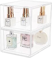 Vista 1 de Yieach 2 Pack Stackable Makeup Organizer - 4.5'' Tall Acrylic Cosmetic Display Case - Clear Plastic Storage Bins For Vanity, Under Cabinets, Pantry