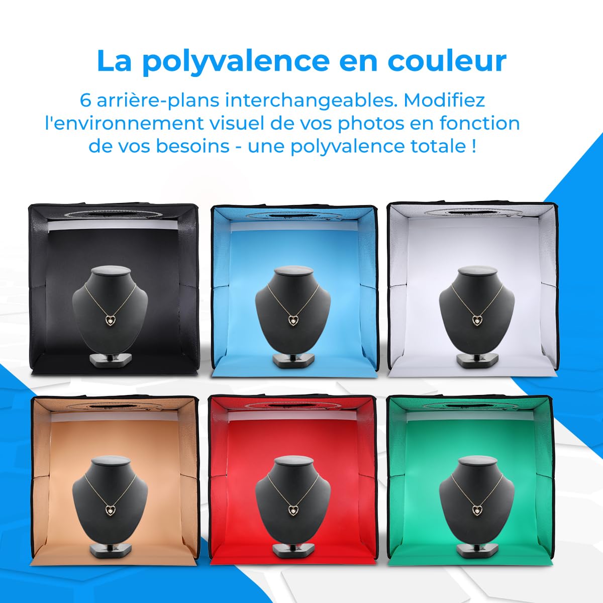 NK Mini Studio Photo (30x30cm) - Boîtes de Lumière pour Studio Photo, 3 Températures de Lumière LED, Luminosité Réglable x10, RA90, Petits Produits Bijoux, Poignée de Transport (6 Fond de Couleurs)