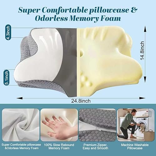 Miniatura 2 de Almohada cervical para aliviar el dolor de cuello y hombros, almohadas de espuma viscoelástica, almohada de cama ergonómica de contorno, suave para