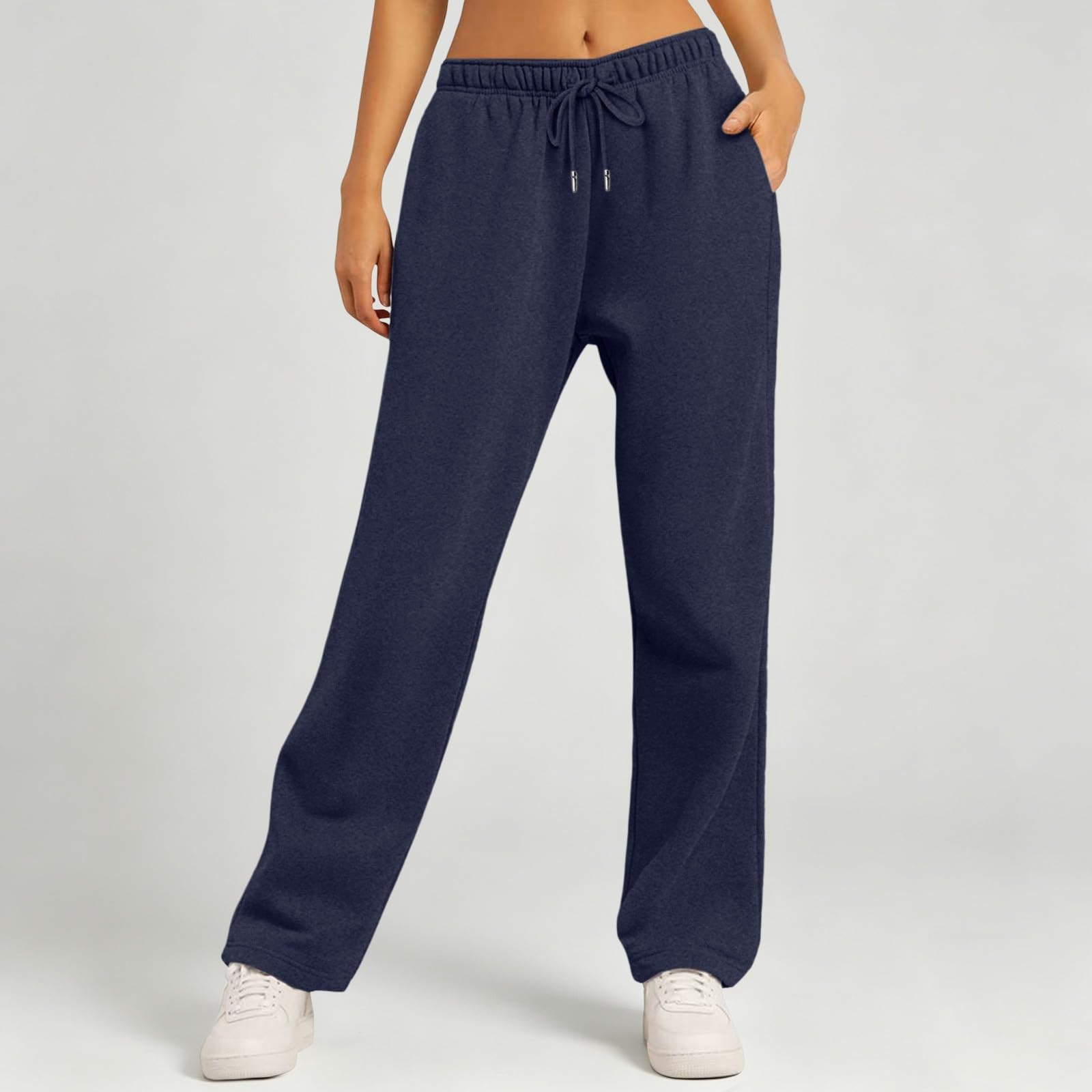 Pantalones de chándal para mujer, pantalones de ocio con bolsillos, ligeros, pantalones de tela con cordón, cintura elástica, pantalones de chándal elásticos, pierna recta, pantalones de salón