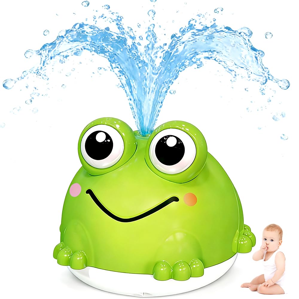 Baby Bath Toys, Frogs Sensory Light Up Bath Toys for Babies, Auto-Sensing Water Spray Sprinkler Toy Baths Lights, Floating Fountain Shower Toy (Green)