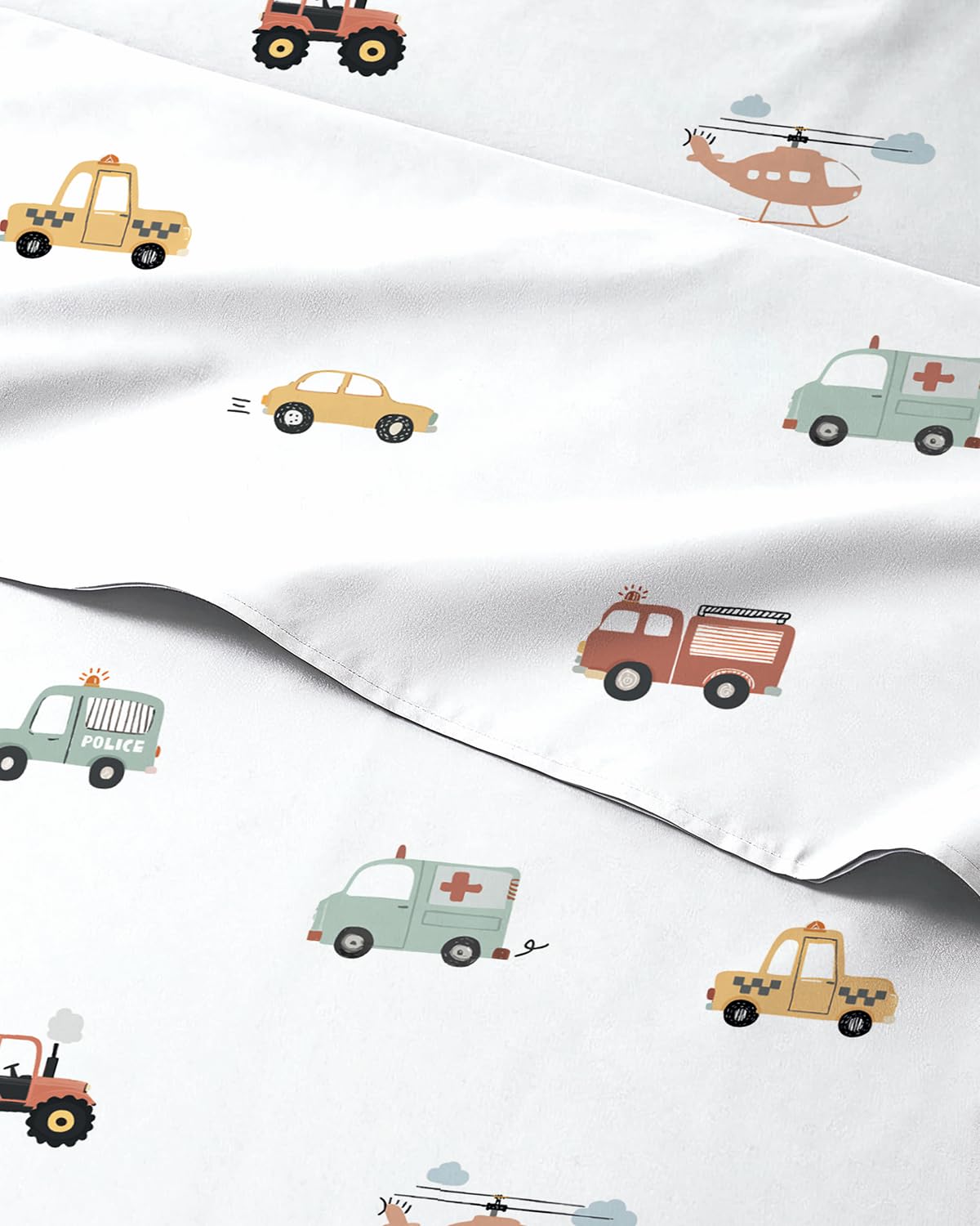 Kids Full Size Car Bed Sheets - 4 Piece Kids Car Sheet Set - Speedy Vehicle Bedding - Ultra-Soft, Cute &amp; Cozy - Breathable &amp; Machine Washable - Wonderful Auto Bed Set for Boys, Girls, Teens &amp; Toddlers