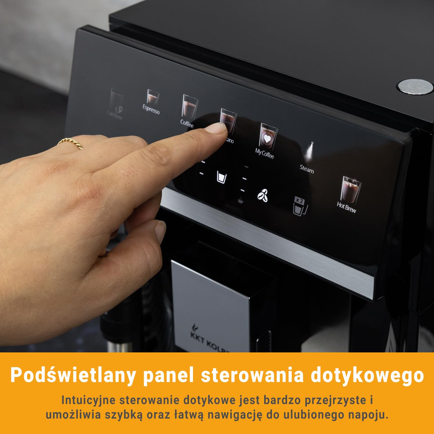 KKT KOLBE W pełni automatyczny ekspres do kawy z dyszą do spieniania mleka, ColdBrew i akcesoriami, funkcja 2 filiżanek, 15 bar, 7-stopniowy mechanizm mielący, ekran dotykowy, automatyczne czyszczenie